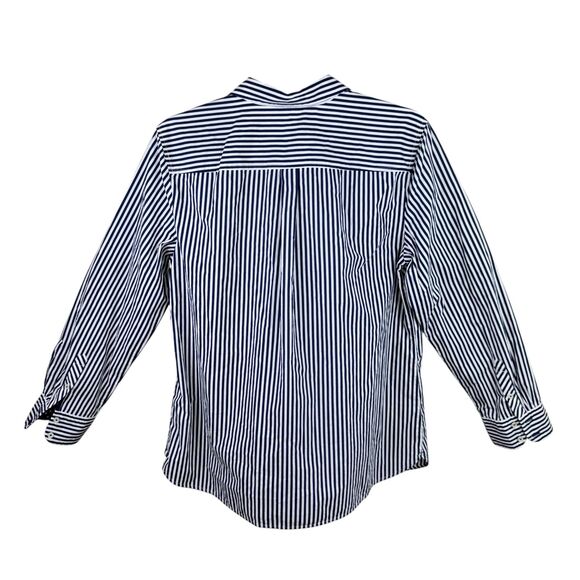 Talbots L Blue White Striped Shirt Classic Button Down Cotton Preppy Minimalist - Picture 2 of 4